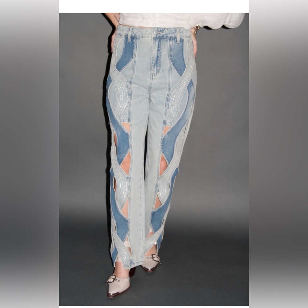 Light Blue Sparkle/ cutouts Women's Jeans
